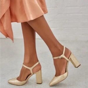 Loeffler Randall “Leily” Gold Ankle Strap Heels, 7.5
